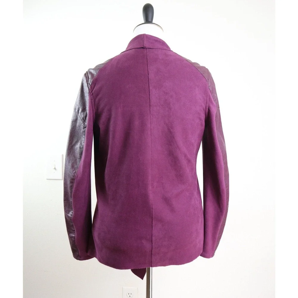 BlankNYC Size S Draped Front Moto Jacket Faux Suede Cabernet - Picture 6 of 12